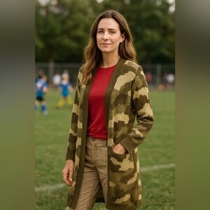 Soho Apparel Camo Long Cardigan Sz Medium Soft Open Light Weight military